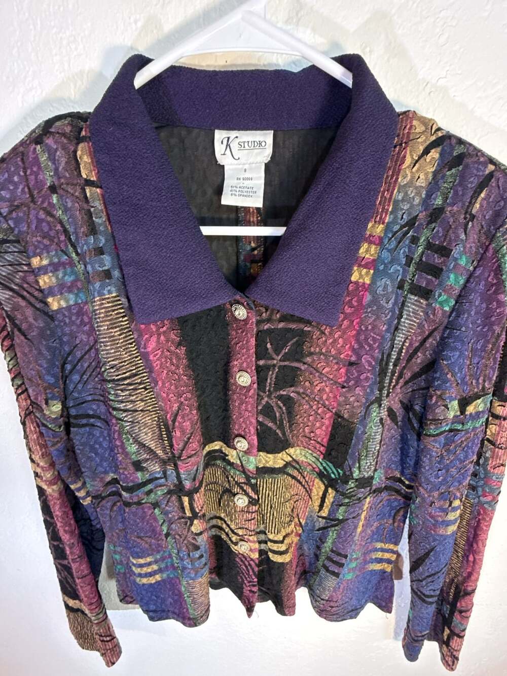 K Studio Button Up Shirt Size 8 Abstract Pattern - Picture 2 of 4